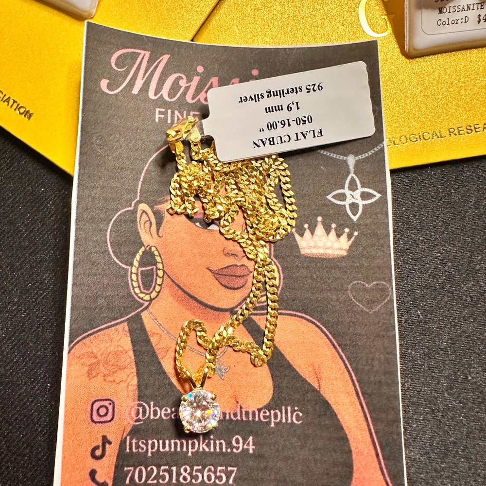 14k Gold over 925 Necklace with Puff style Moissanite pendant